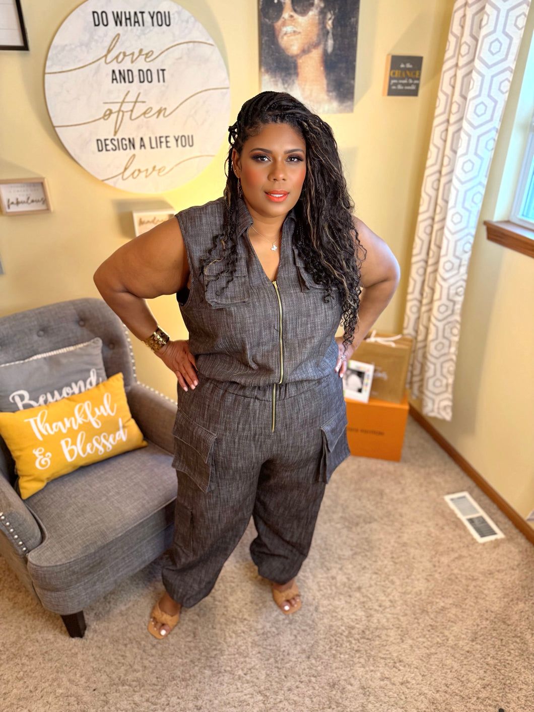 V's Denim Cargo Jumpsuit