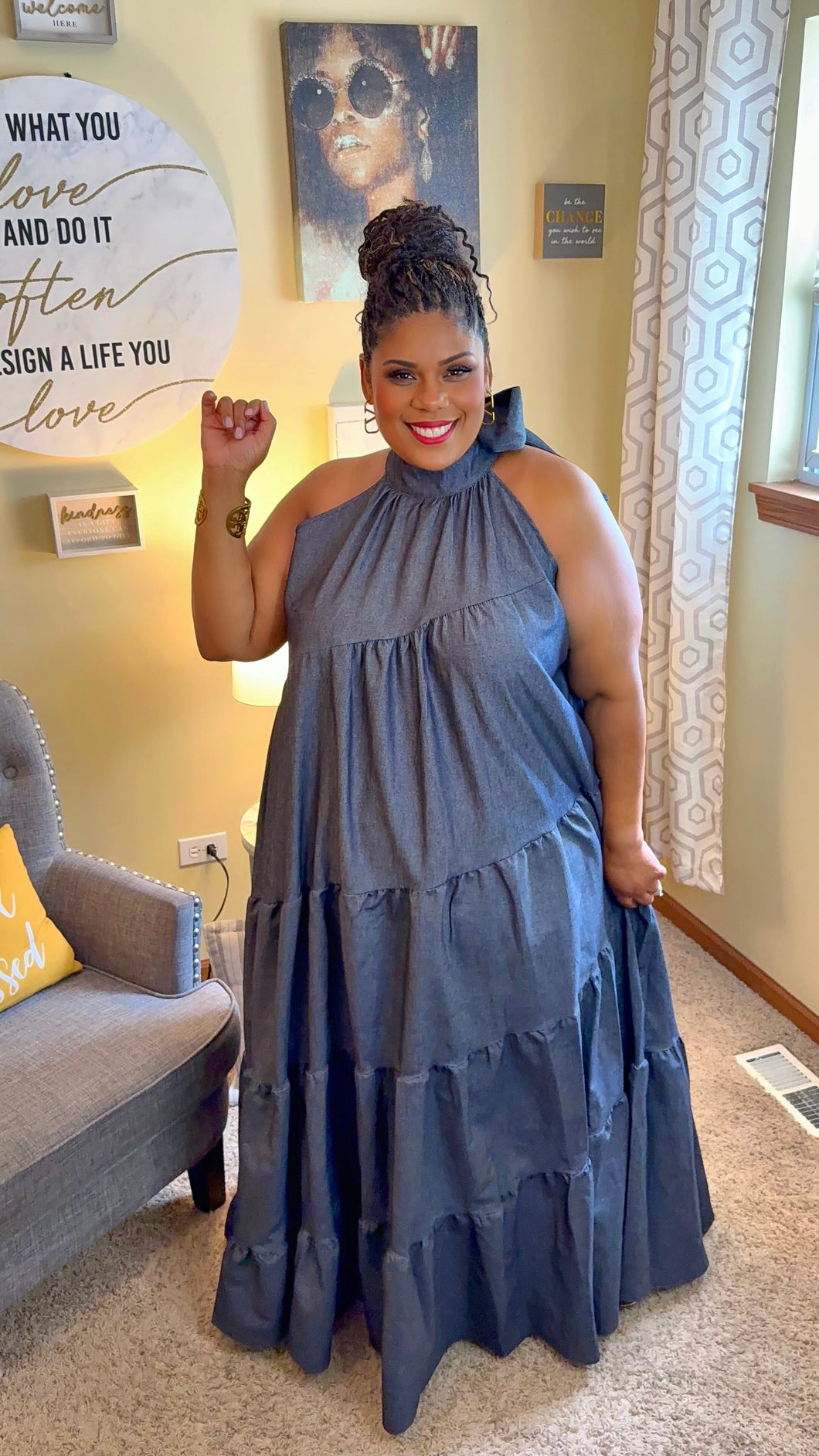 V's Denim Flowy Maxi