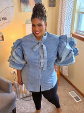 Load image into Gallery viewer, V&#39;s Denim Ruffle Blouse
